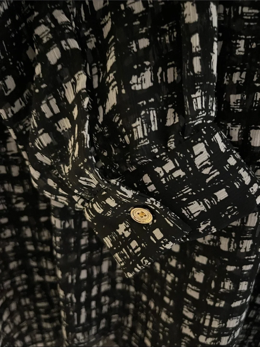 Michael Kors Black and White Grid-Print Long-Sleeve Blouse